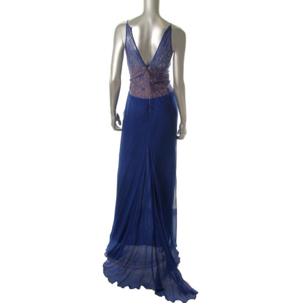 BCBG Max Azria Maxine Blue Silk Lace Overlay Evening Dress Gown 6 BHFO ...