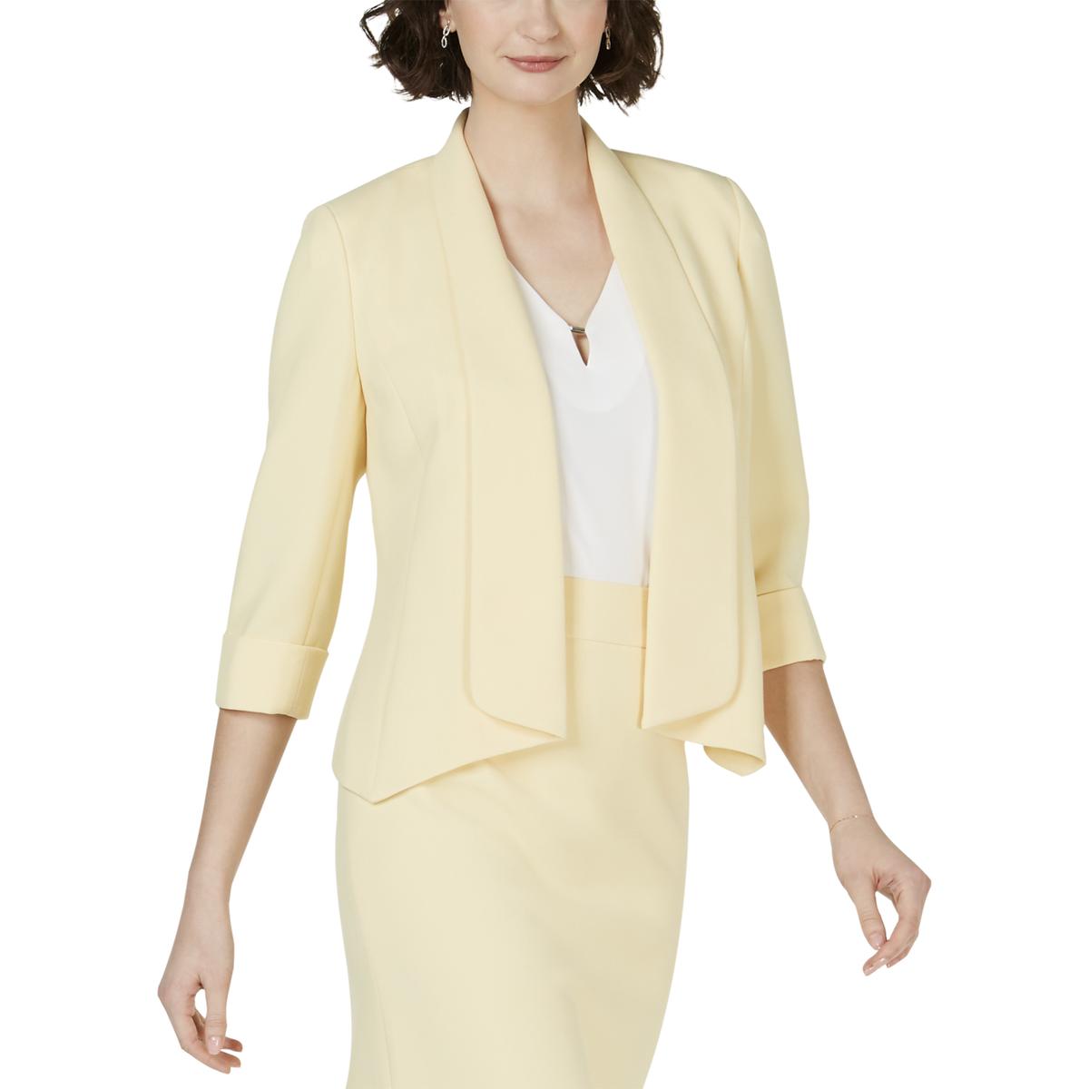 Kasper Womens Yellow Cuffed Shawl Collar Open-Front Blazer Jacket 16