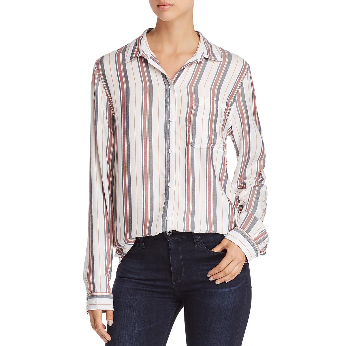 T Tahari Womens Blue Striped Long Sleeve Button-Down Top Blouse XS BHFO 1947