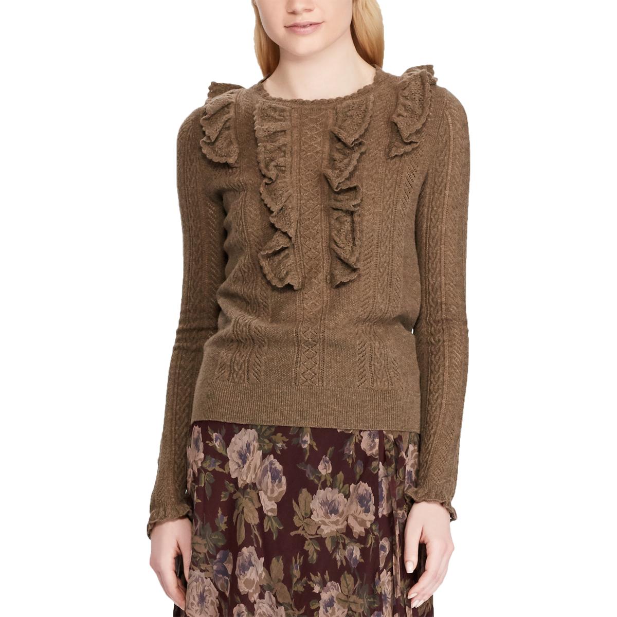 Polo Ralph Lauren Womens Brown Wool Ruffled Pullover Sweater Top M BHFO ...