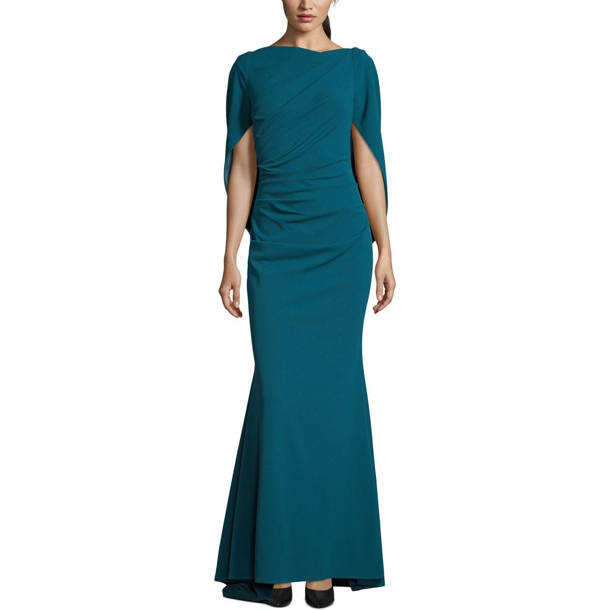 Betsy & Adam Womens Green Ruched Cape Sleeves Evening Dress Gown 12 ...