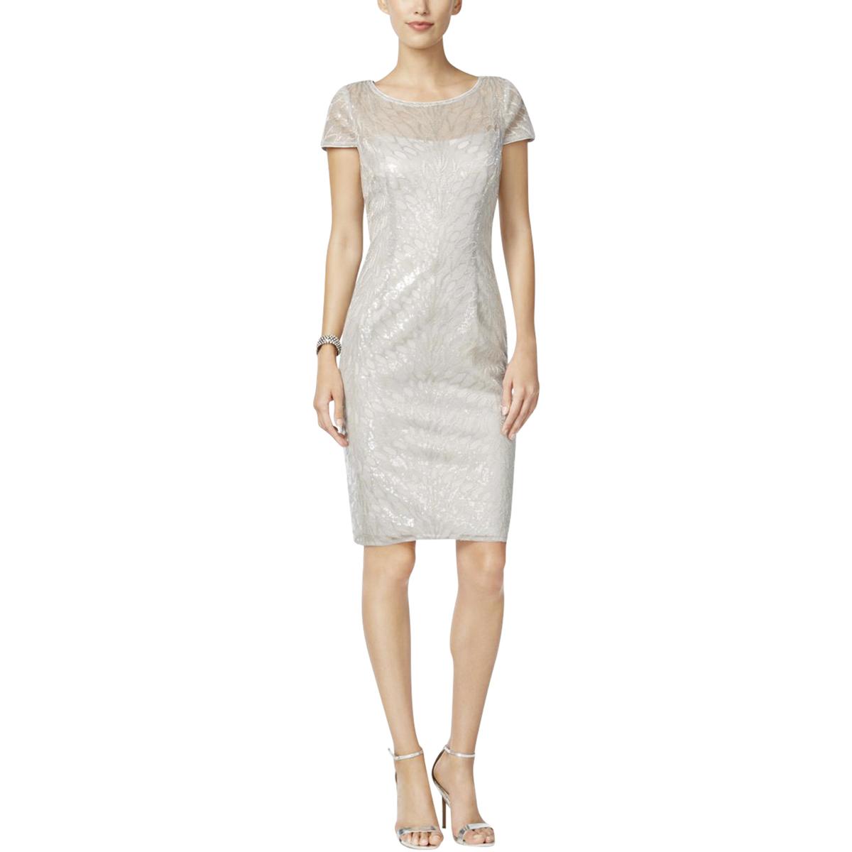 Adrianna Papell Womens Gray Mesh Sequined Party Cocktail Dress 6 BHFO 1369