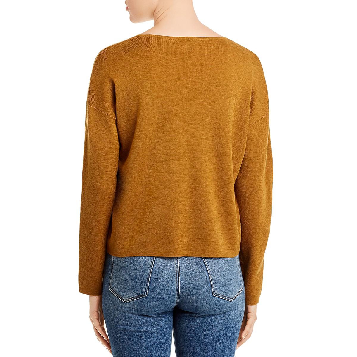 Eileen Fisher Womens Gold Merino Wool Short Crewneck Sweater Top XL