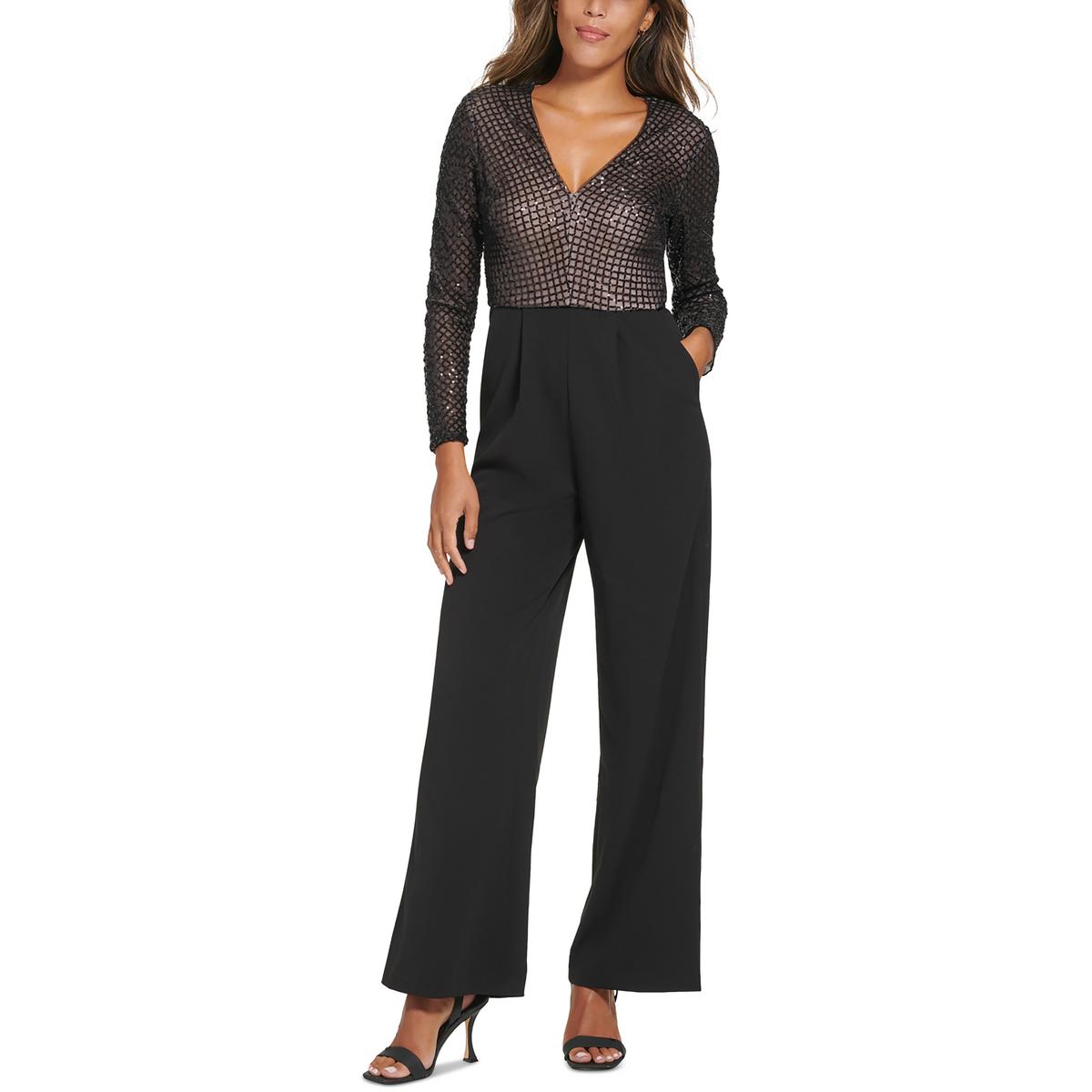 Calvin Klein Womens Black Sequined Wide Leg Jumpsuit 6 BHFO 7426