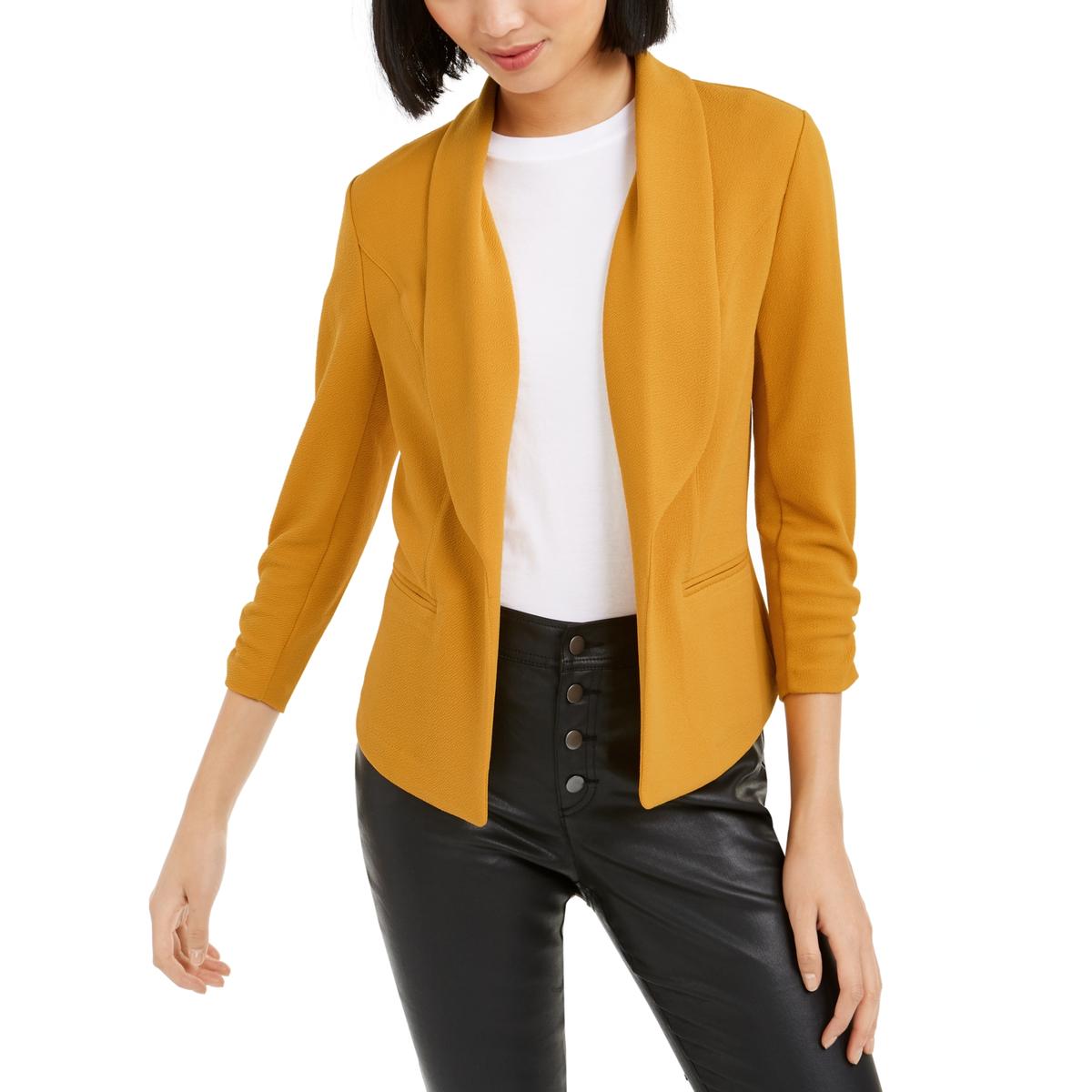 Bar III Womens Yellow Ruched Business Layering Blazer Jacket M BHFO