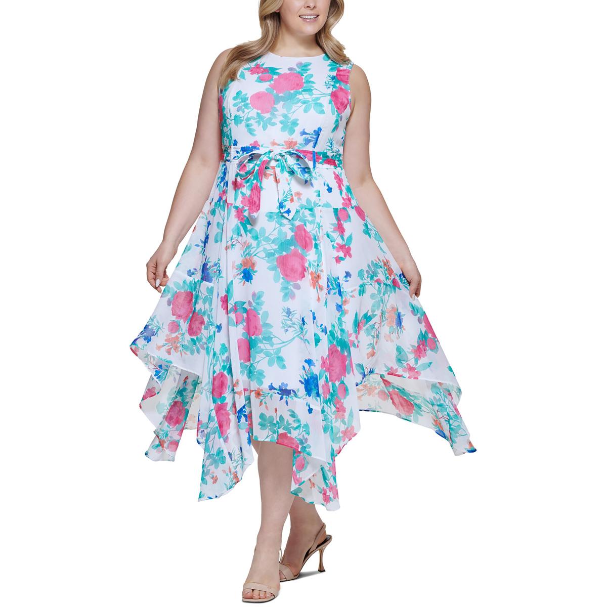 Calvin klein floral clearance print high low dress