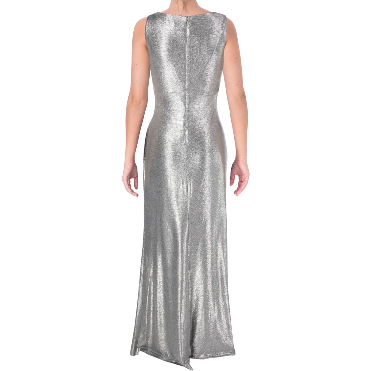 Lauren Ralph Lauren Womens Mailee Silver Evening Dress Gown 14 BHFO ...