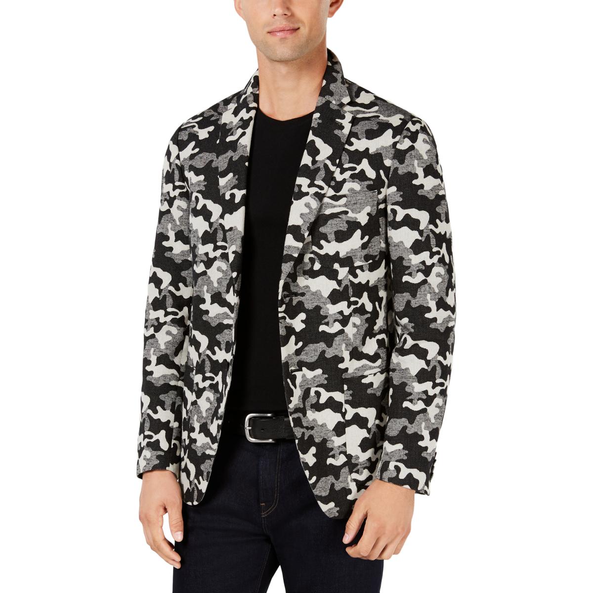Michael Kors Mens Black Camo Two-Button Sportcoat Blazer Jacket 42R