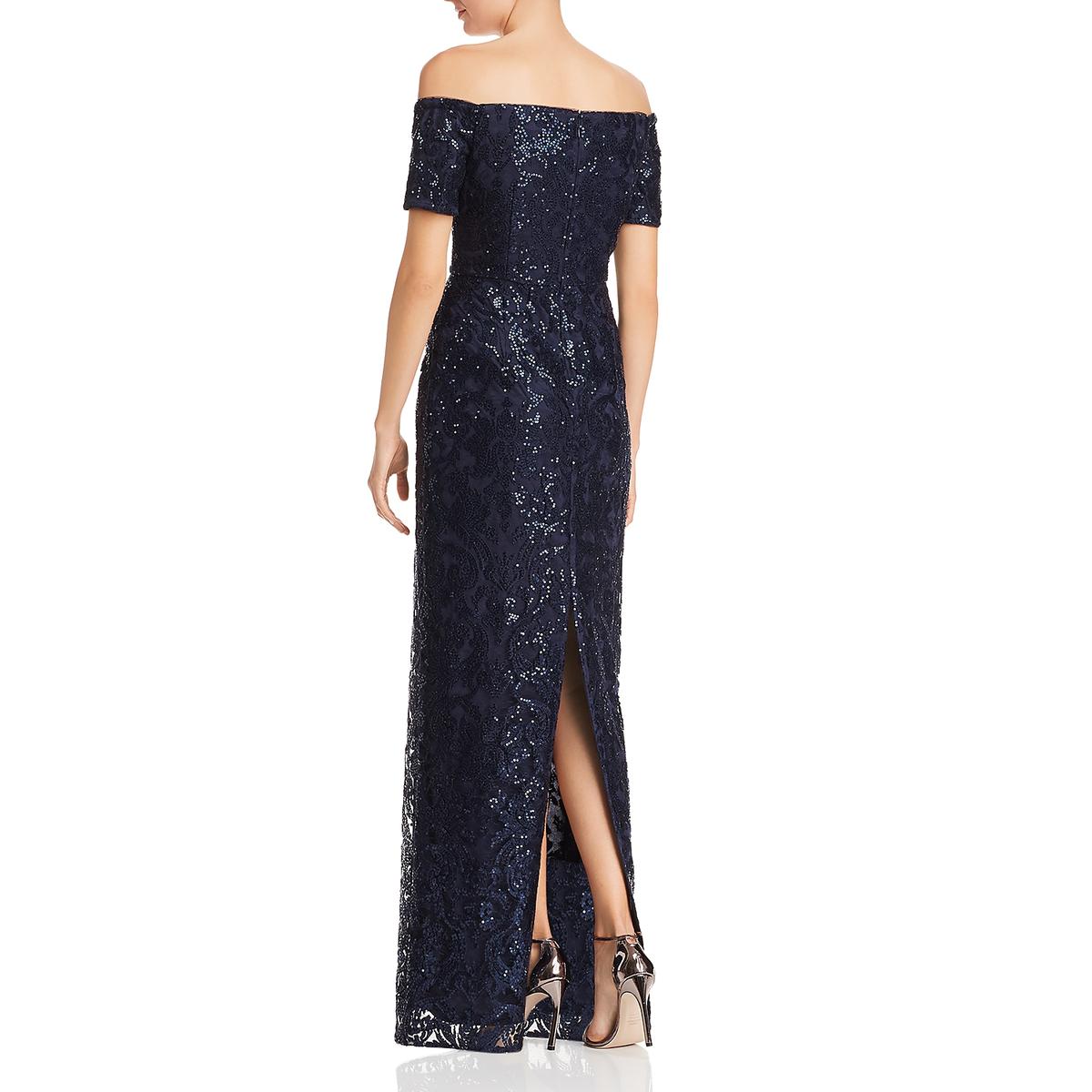 Adrianna Papell Womens Navy Sequined Formal Evening Dress Gown 2 BHFO ...