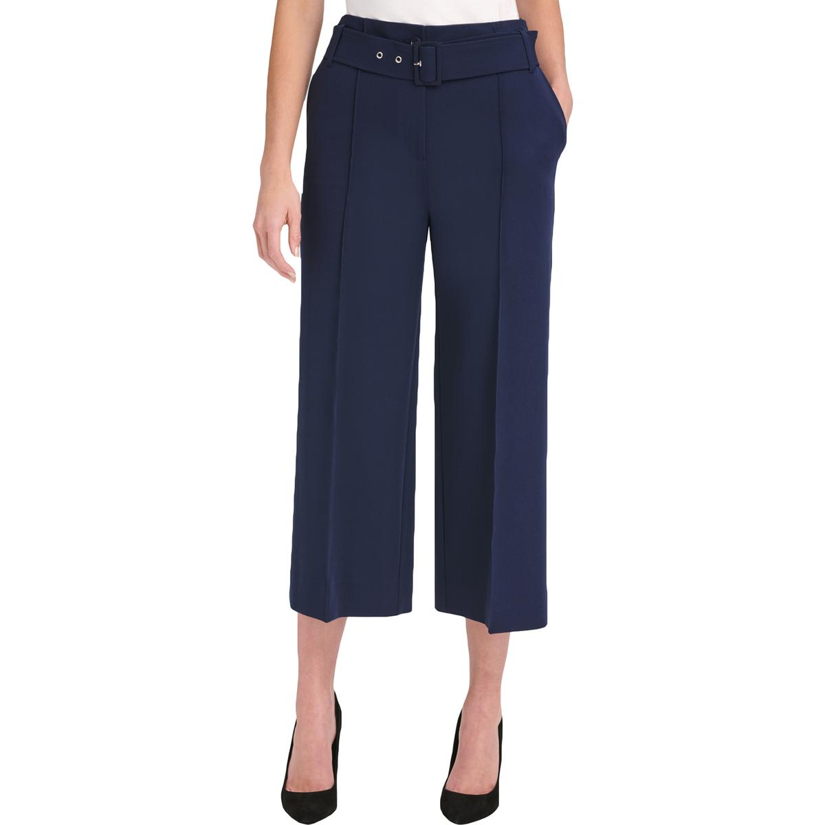 Tommy Hilfiger Womens Navy Cropped Wide-Leg Wear-To-Work Pants 8 BHFO ...