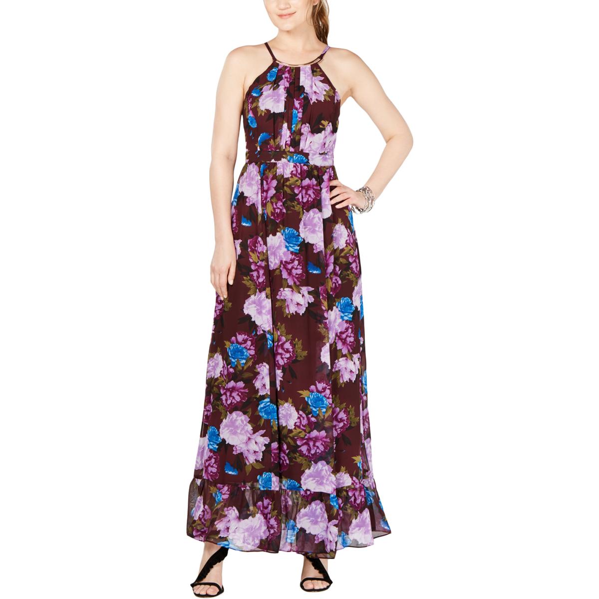 INC Womens Purple Chiffon Floral Print Halter Maxi Dress 16 BHFO 4905 ...