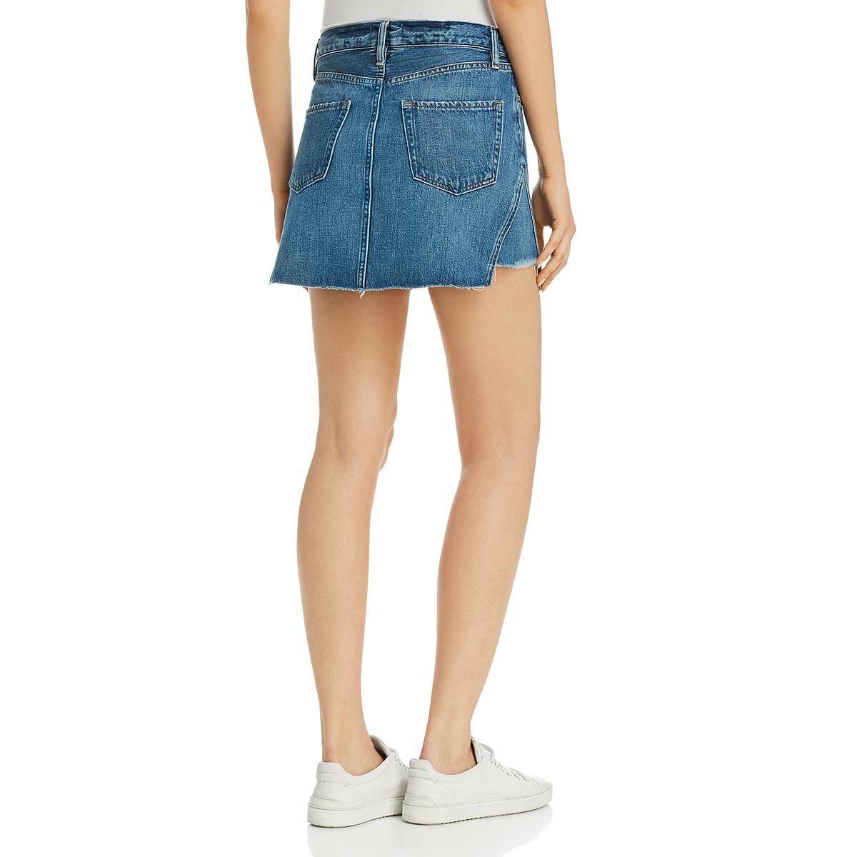 denim raw hem skirt