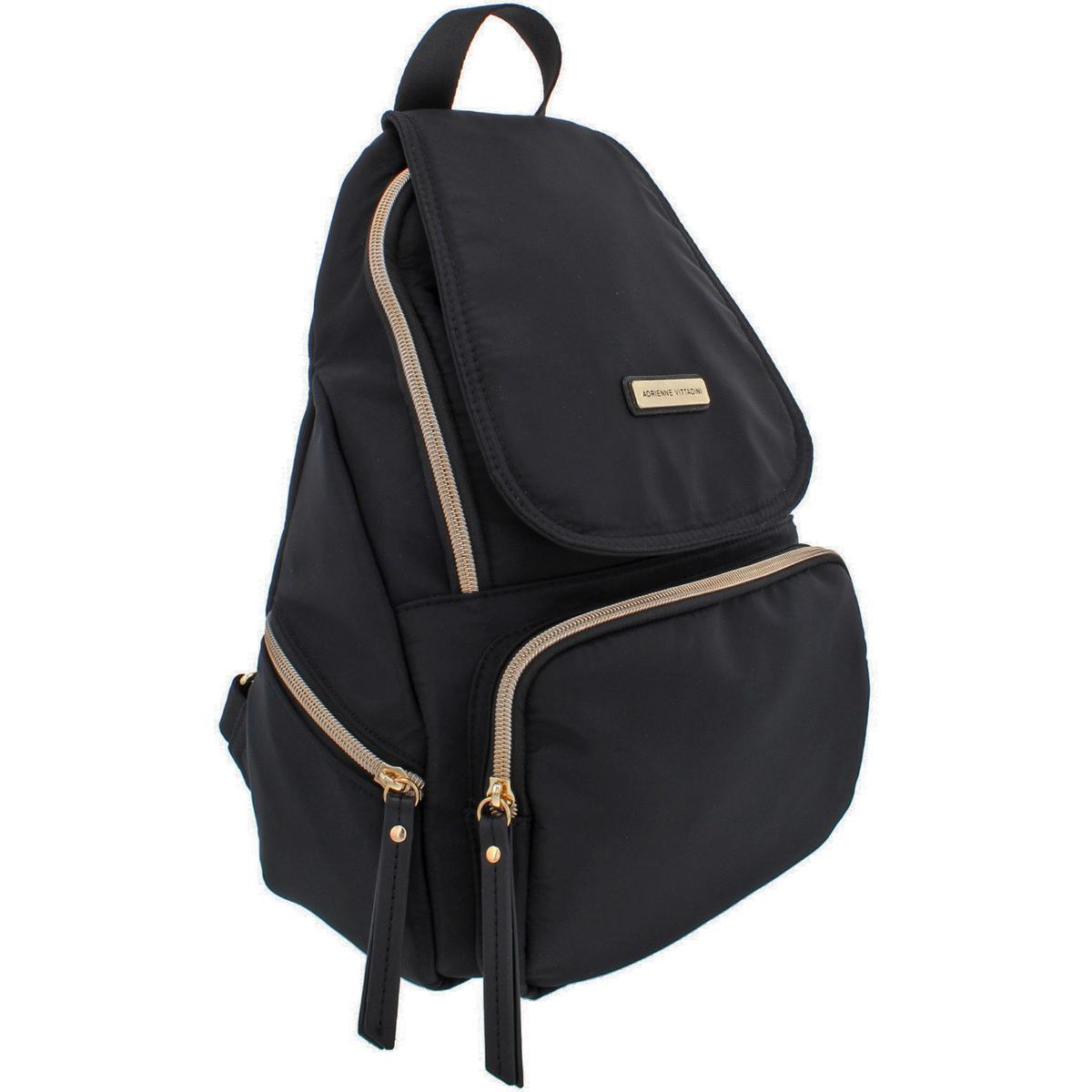 Adrienne Vittadini Womens Black Nylon Adjustable Backpack Purse O/S ...