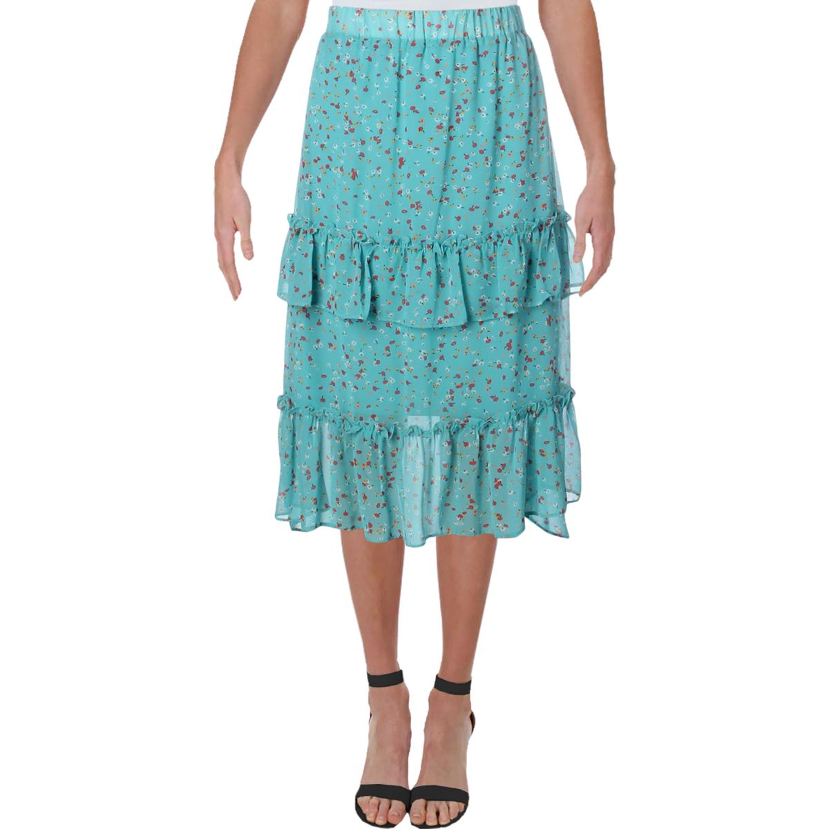 Aqua Womens Ditsy Blue Floral Print Ruffle Tier Maxi Skirt L BHFO 3400 ...