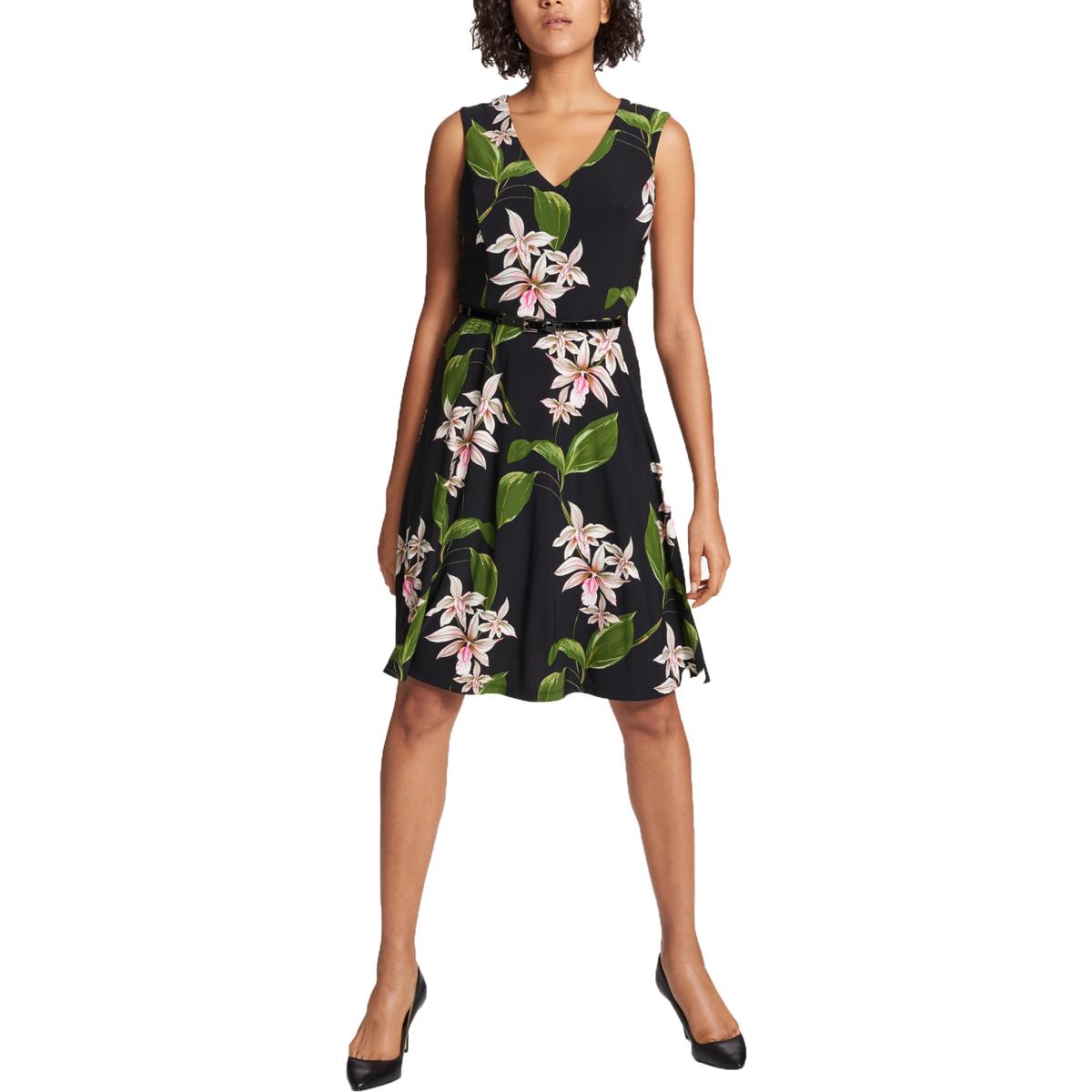 Tommy Hilfiger Womens Black Floral Print V-Neck Daytime Party Dress 4 BHFO 1449 | eBay