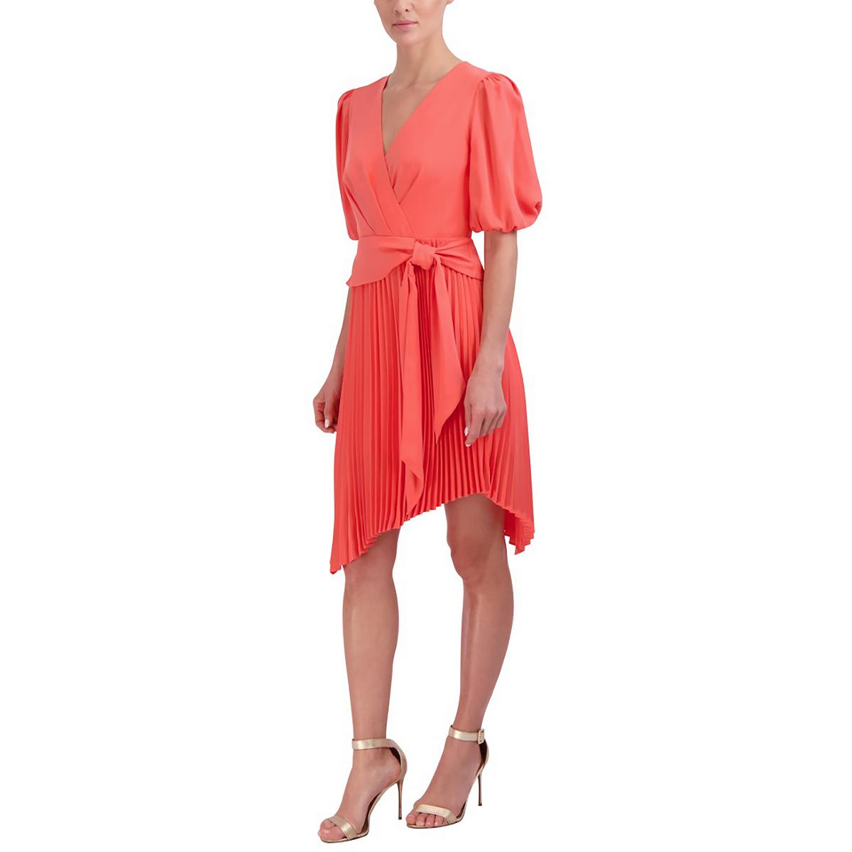 BCBGMAXAZRIA Womens Faux Wrap Pleated Cocktail and Party Dress