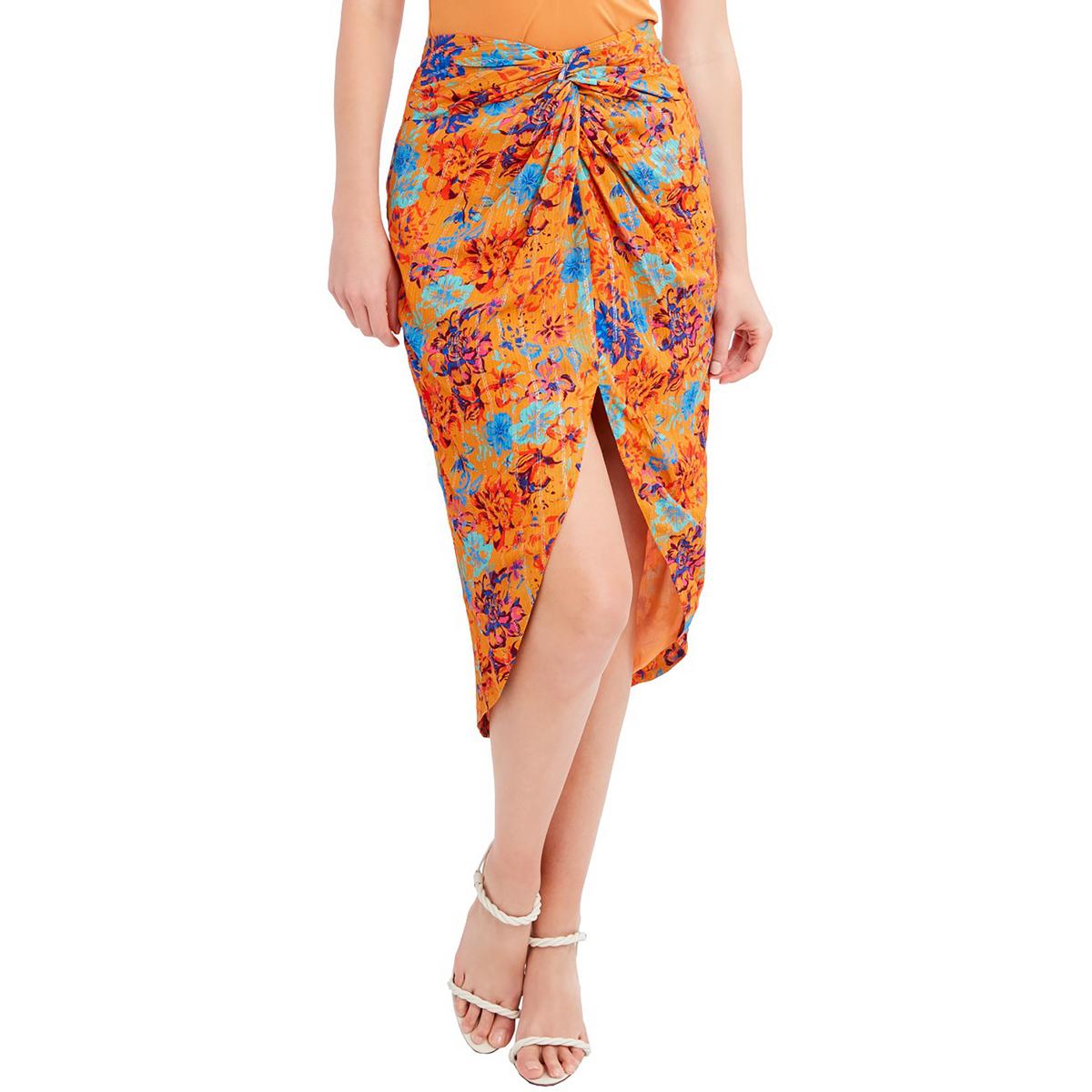 BCBGMAXAZRIA Womens Below Knee Floral Print Front Twist High