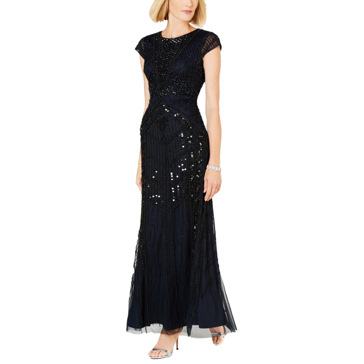 Adrianna Papell Womens Navy Embellished Formal Evening Dress Gown 10 ...