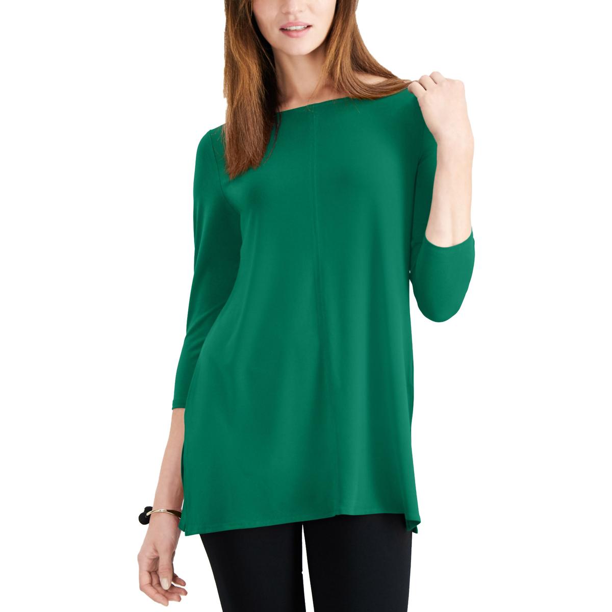 Alfani Womens Green Three-Quarter Sleeve Scoop Neck Tunic Top Shirt L ...