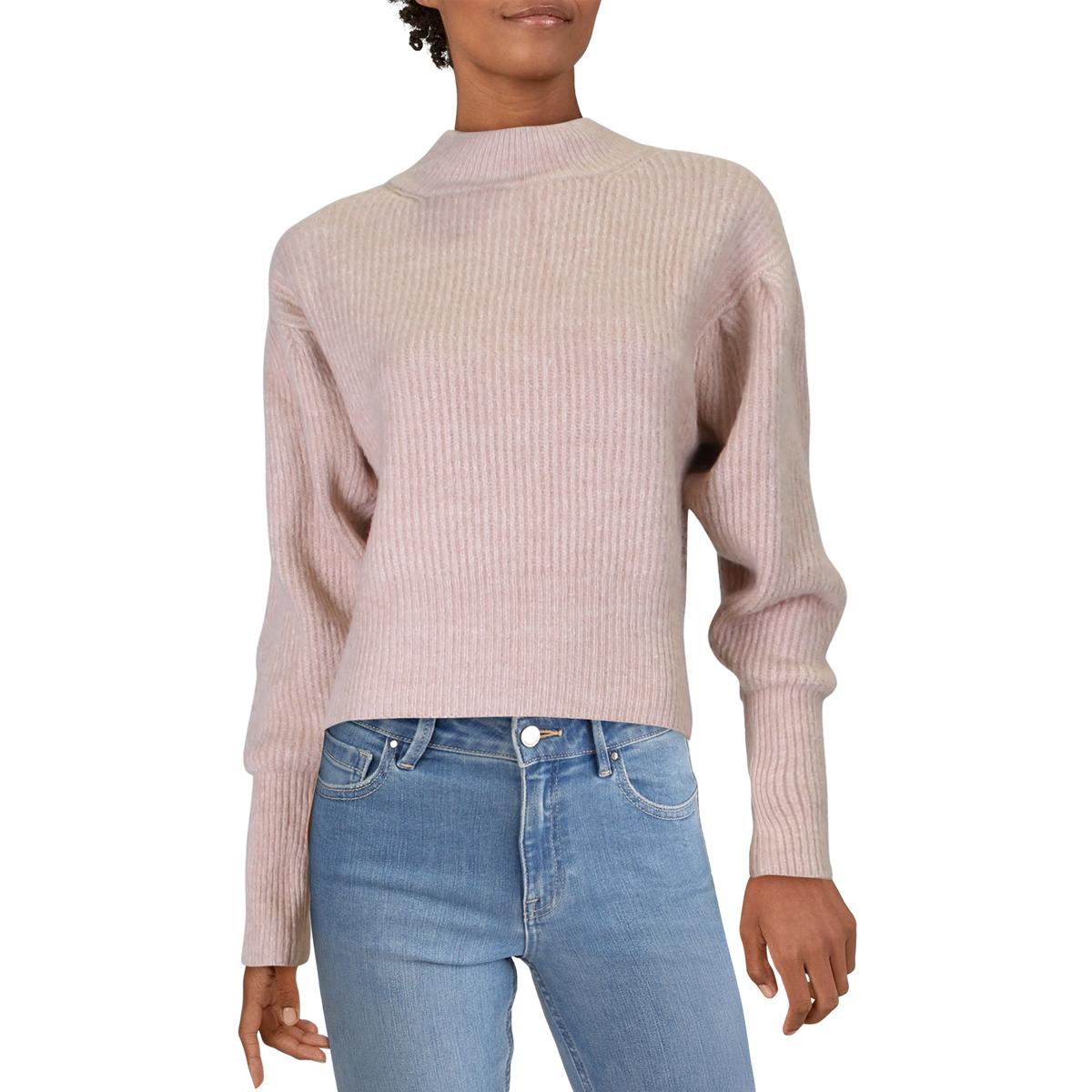 ASTR the Label Womens Beige Puff Sleeve Mock Turtleneck Sweater Top S ...