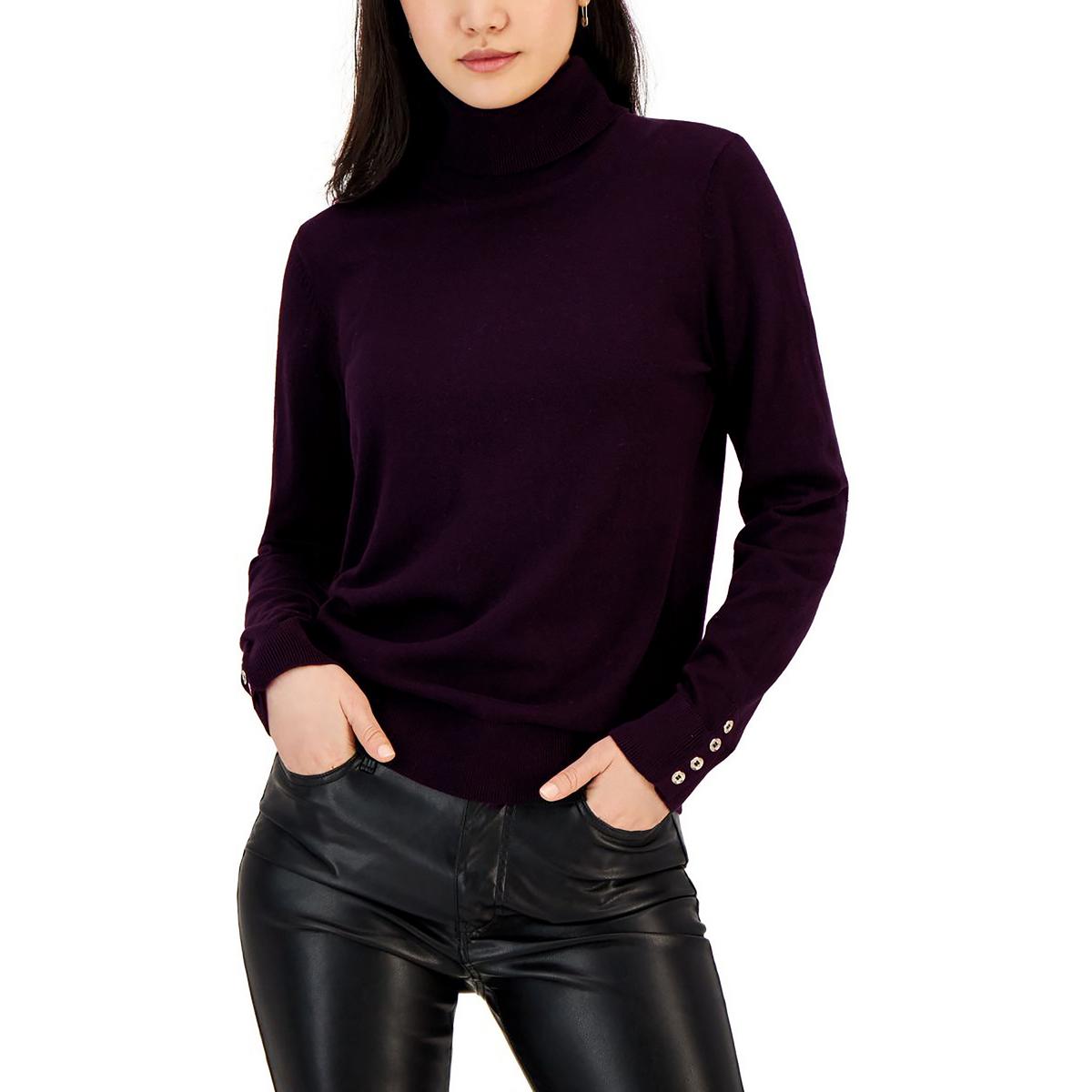 Tommy Hilfiger Womens Knit Button Cuffs Shirt Turtleneck Sweater Top ...