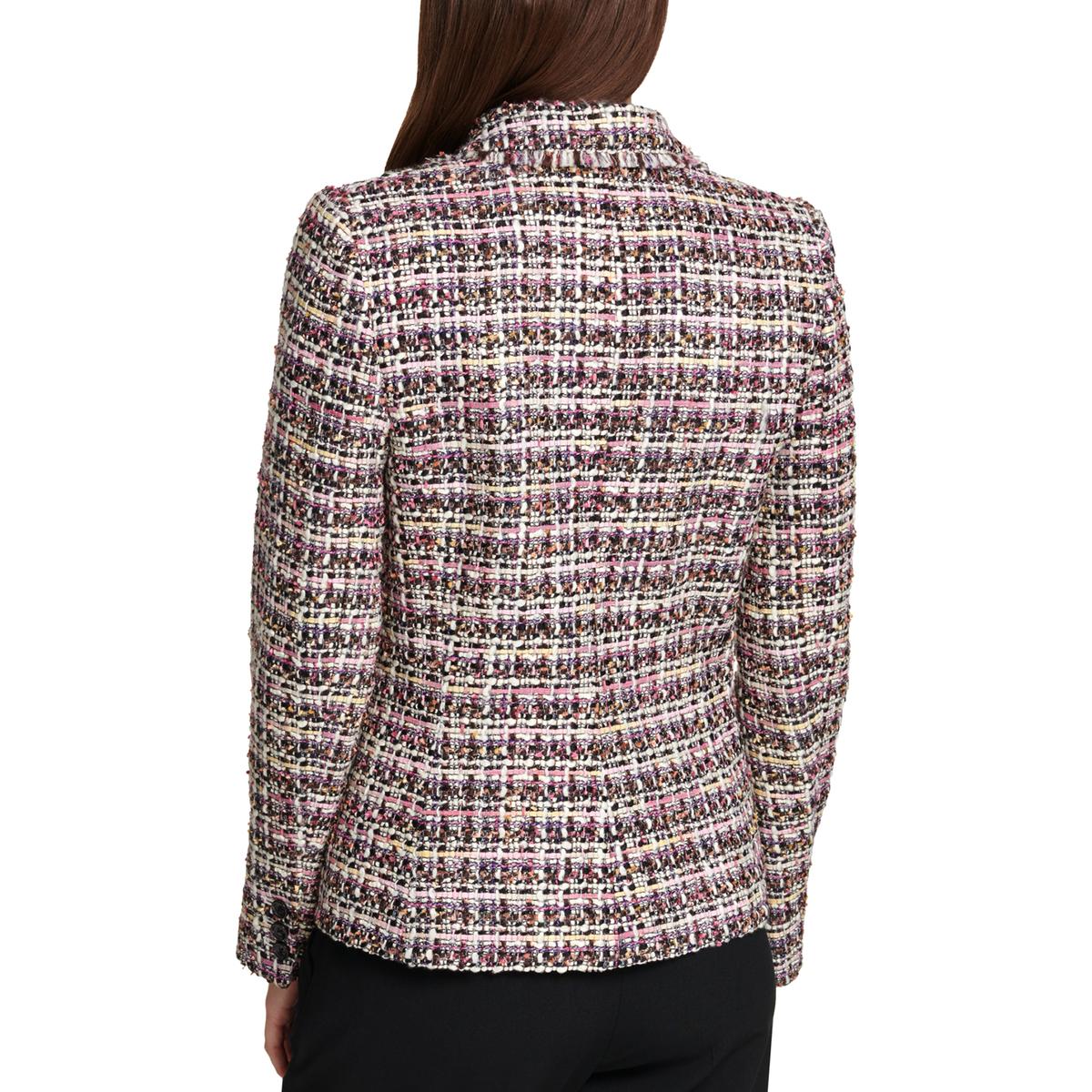 DKNY Womens Purple Printed Office Workwear Tweed Jacket Blazer 4 BHFO ...