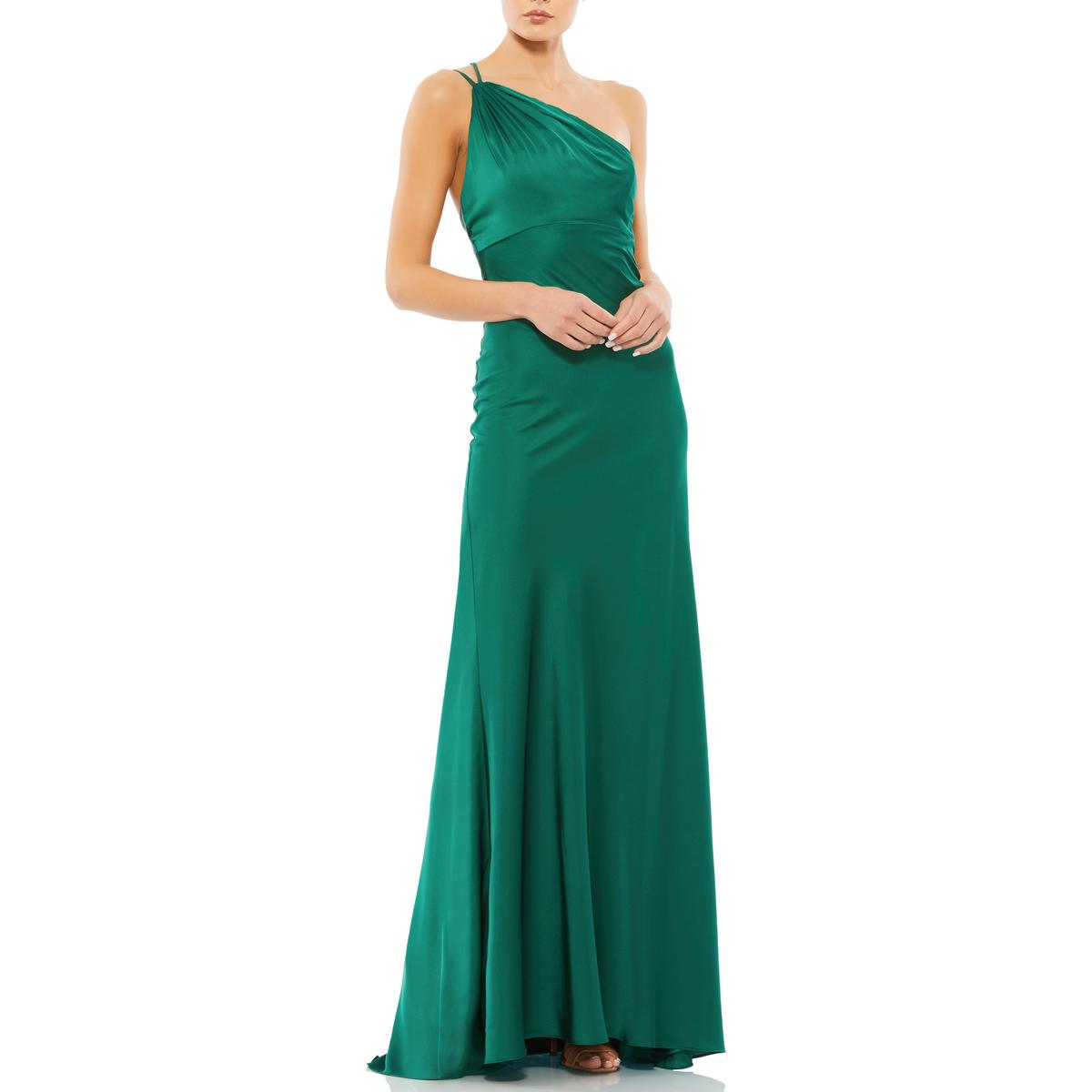 Pre-owned Mac Duggal Ieena For  Womens One Shoulder Maxi Evening Dress Gown Bhfo 4819 In Emerald