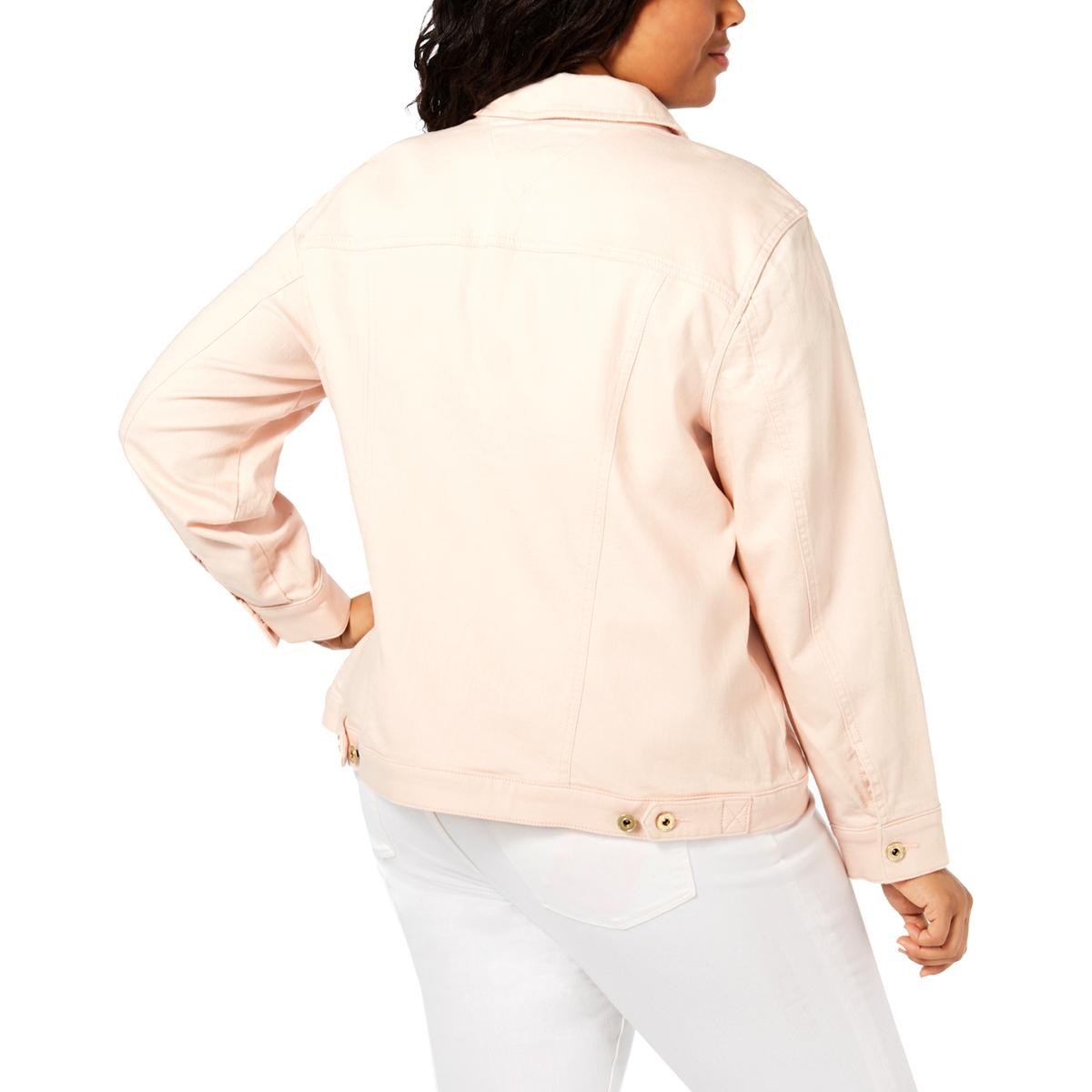 Tommy Hilfiger Womens Pink Collared Daytime Denim Jacket Coat Plus 2X