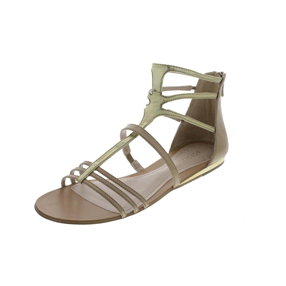 BCBG Rumbah Gold Leather Iridescent Flats Gladiator Sandals Shoes 10 ...