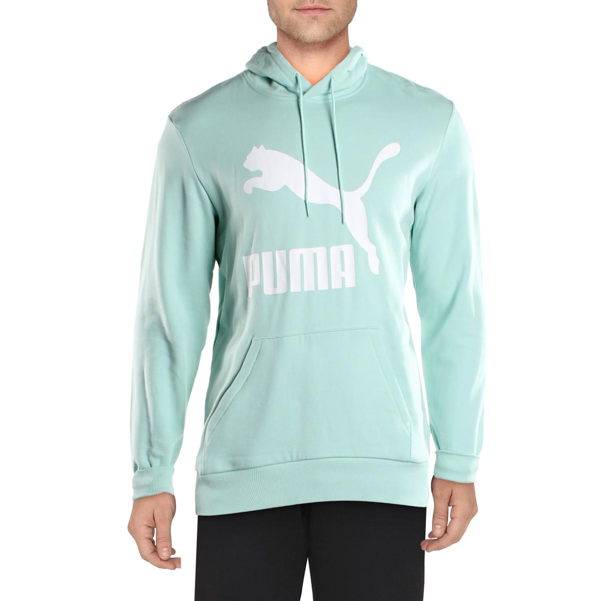Puma Mens Classics Logo Green Hoodie Training Fitness Sweatshirt Top L ...