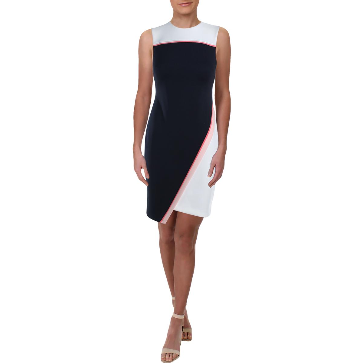 Tommy Hilfiger Womens Navy Asymmetric Colorblock Sheath Scuba Dress 2 ...
