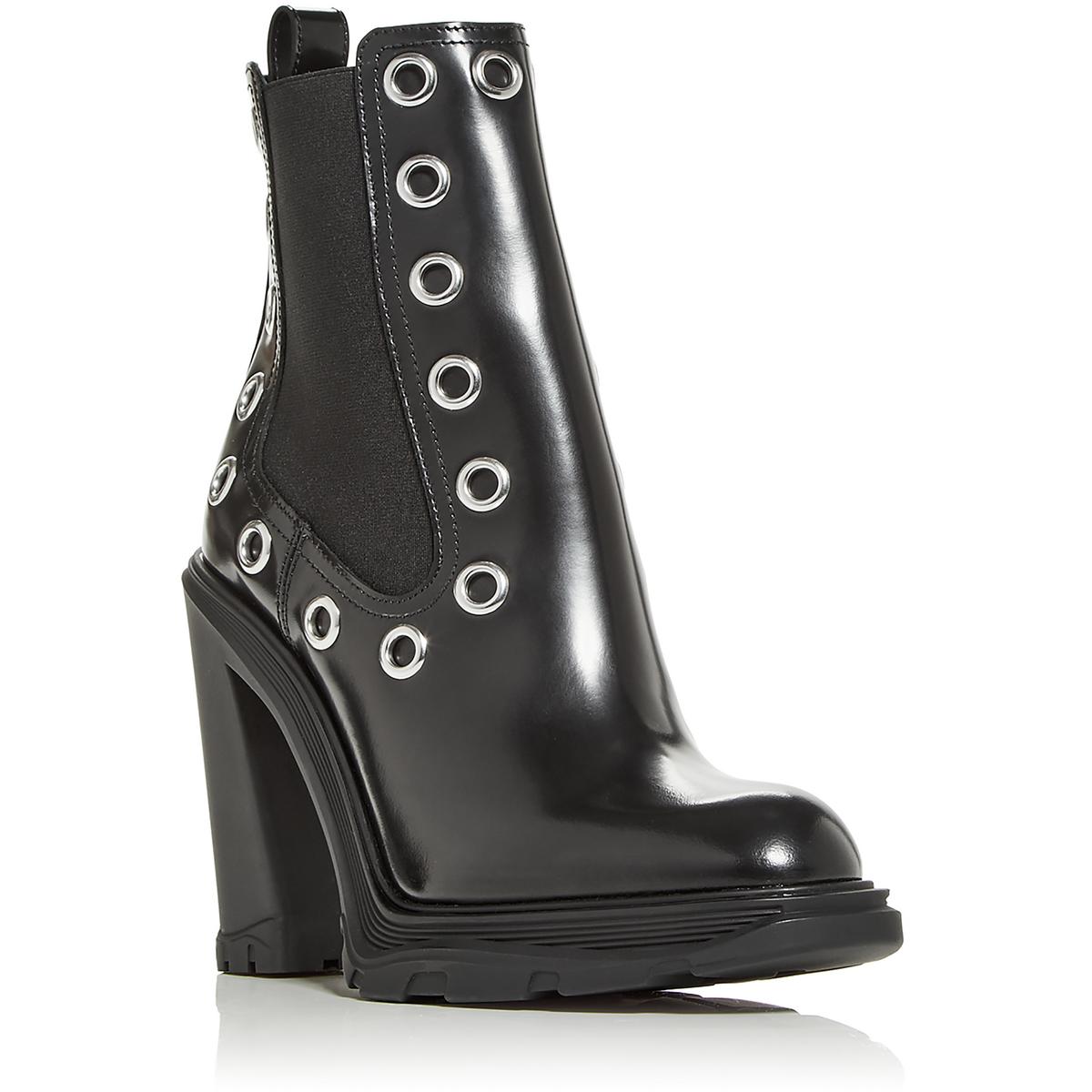 Pre-owned Alexander Mcqueen Womens Tread Grommet Combat & Lace-up Boots Shoes Bhfo 8165 In Black/black/silver