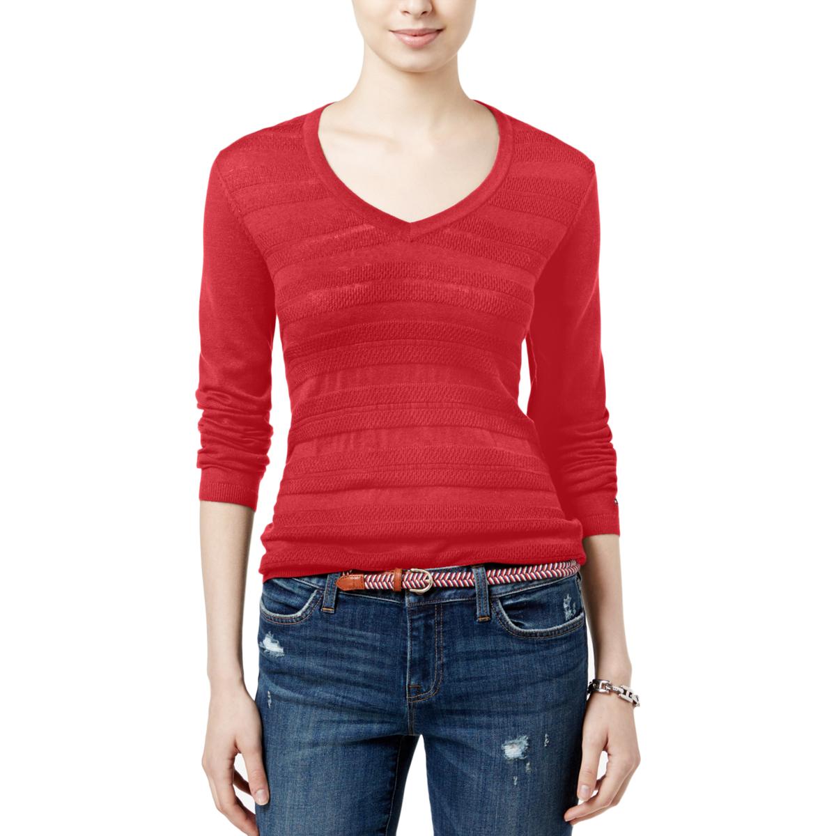 Tommy Hilfiger Womens Red Ivy 100 Cotton V-neck Sweater Top XL ...