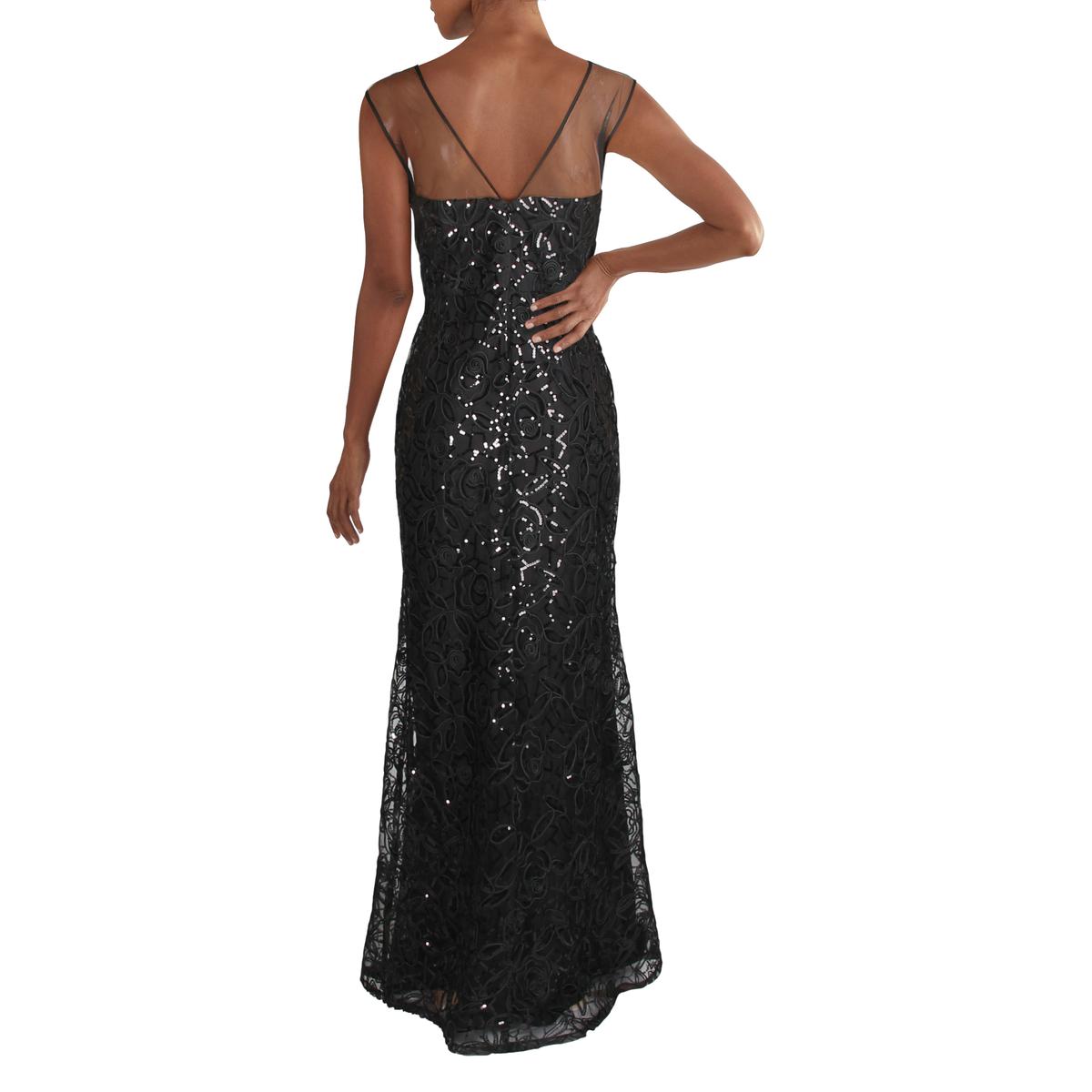 Ignite Evenings Womens Black Sequined Illusion Evening Dress Gown 6 ...