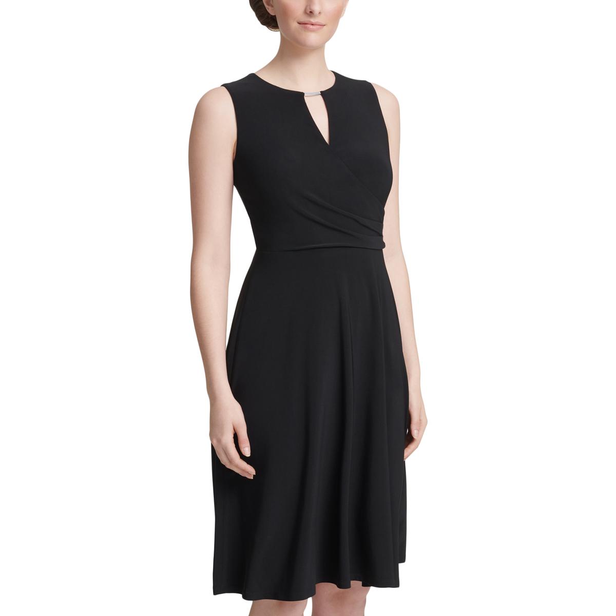 DKNY Womens Black A-Line Faux Wrap Cut-Out Wear to Work Dress 16 BHFO ...