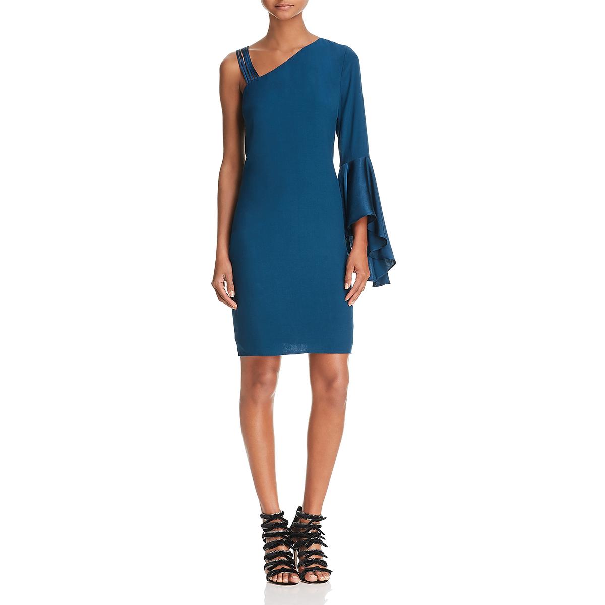 Aqua Womens Ruffled Cold Shoulder Knee-Length Cocktail Dress BHFO 8945