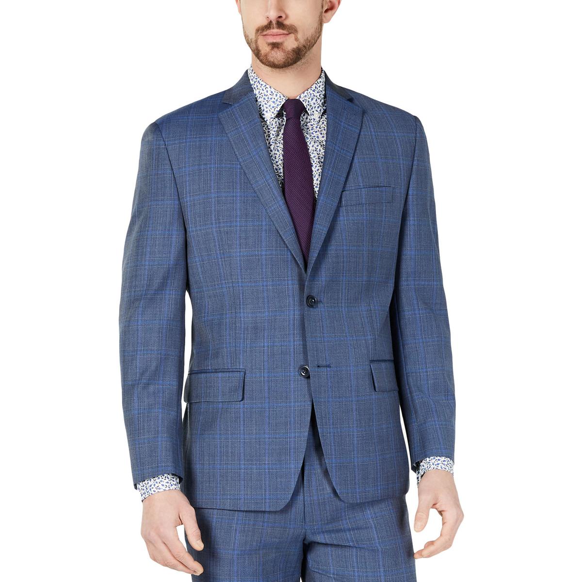 Michael Kors Mens Blue Wool Blend Plaid Two Button Blazer Jacket 44l Bhfo 7930 Ebay 