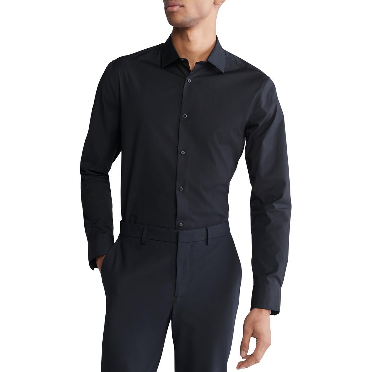 Мужская черная рубашка Calvin Klein из плотного хлопка на пуговицах L BHFO 8459