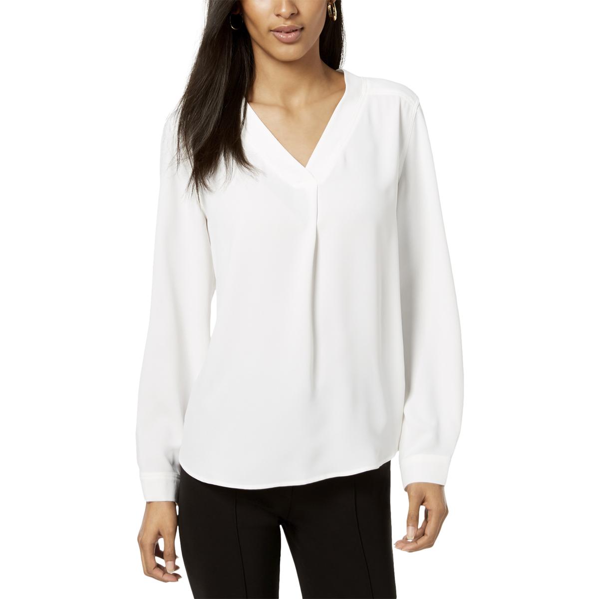 Nine West Womens White Adjustable Sleeves V-Neck Pullover Top Blouse M ...
