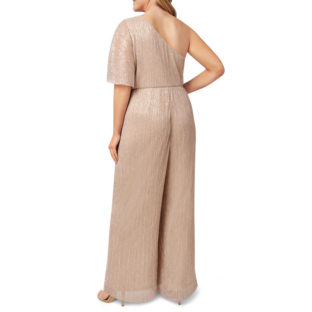 Adrianna Papell Womens Metallic One Shoulder Formal Jumpsuit Plus BHFO 2815