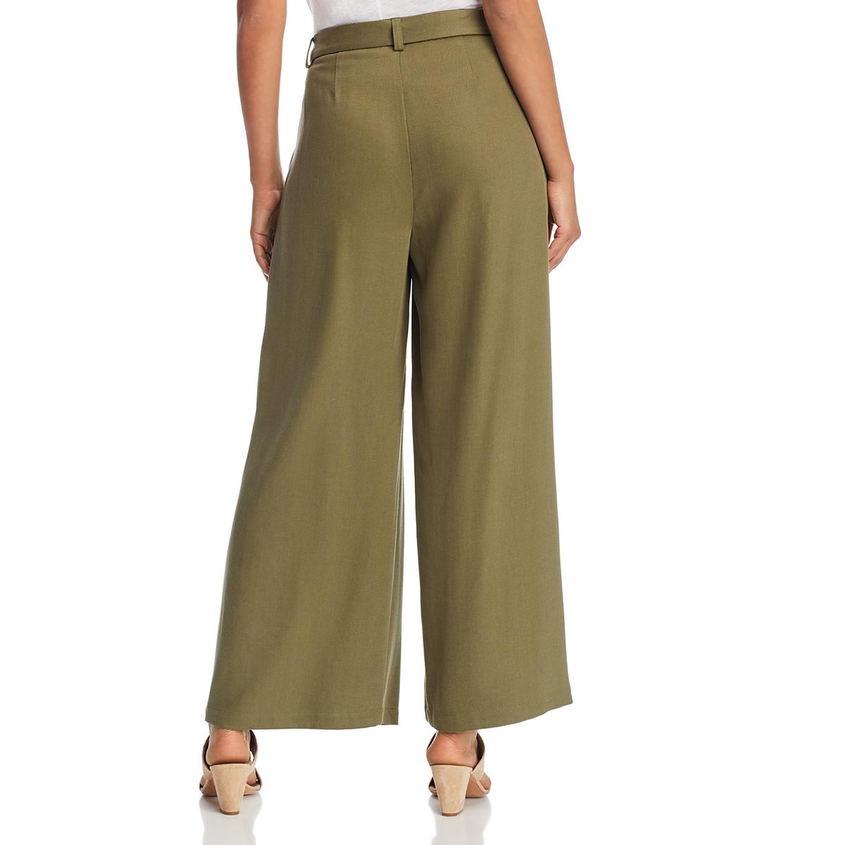 Eileen Fisher Womens Green Ribbed Cropped Belted Wide Leg Pants 6 BHFO ...