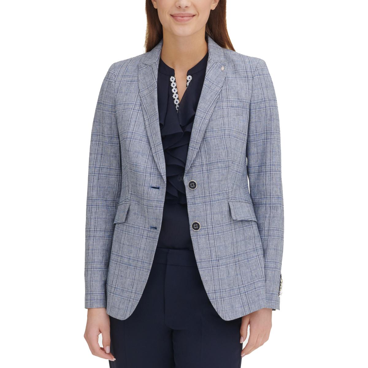 Tommy Hilfiger Womens Navy Linen Blend TwoButton Blazer Jacket 14 BHFO