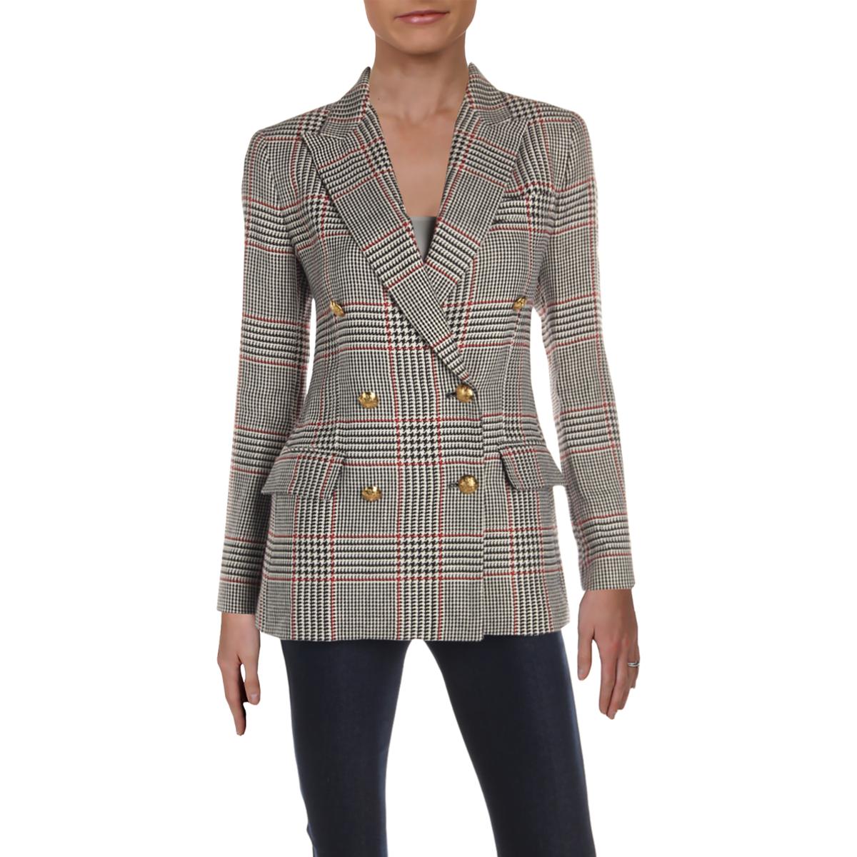 Lauren Ralph Lauren Womens Linen Houndstooth Two-Button Blazer Jacket