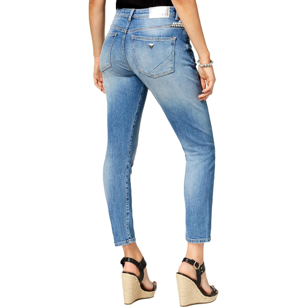 Guess Womens Blue Denim Embellished Relaxed Fit Skinny Jeans 29 BHFO