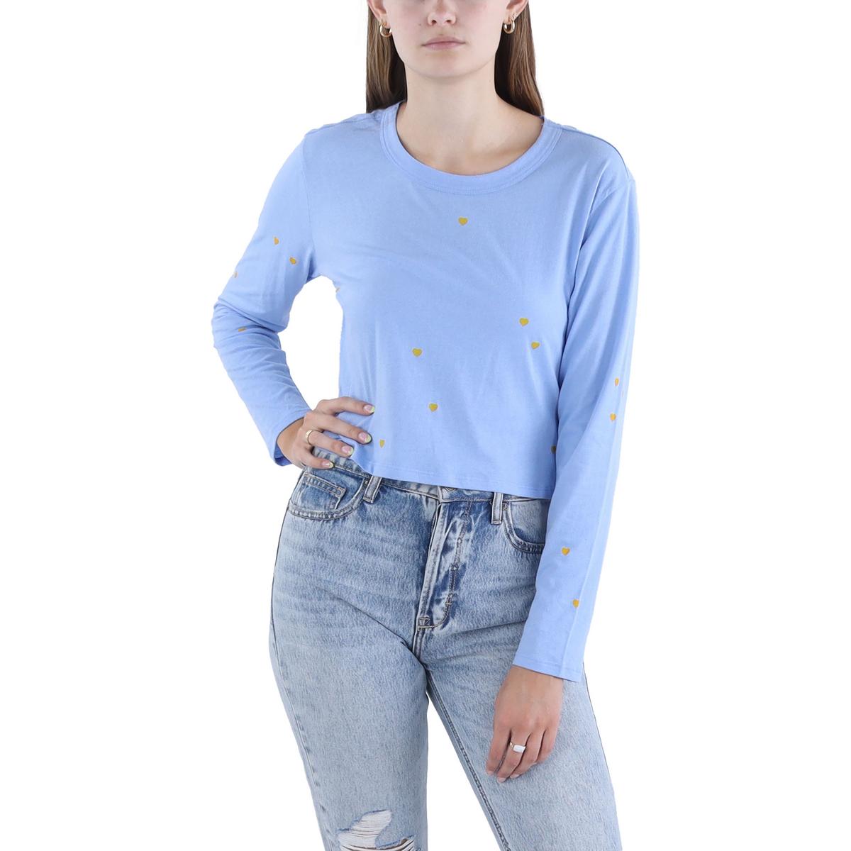Женский укороченный пуловер с длинным рукавом и синим принтом Chaser Womens S BHFO 5989