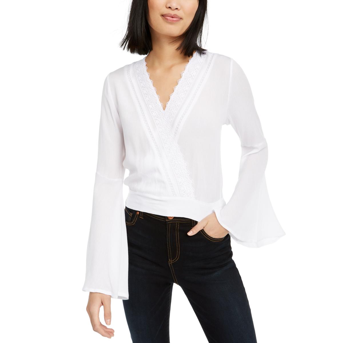 Polly & Esther Womens White Surplice Back Tie Blouse Top Juniors S BHFO ...