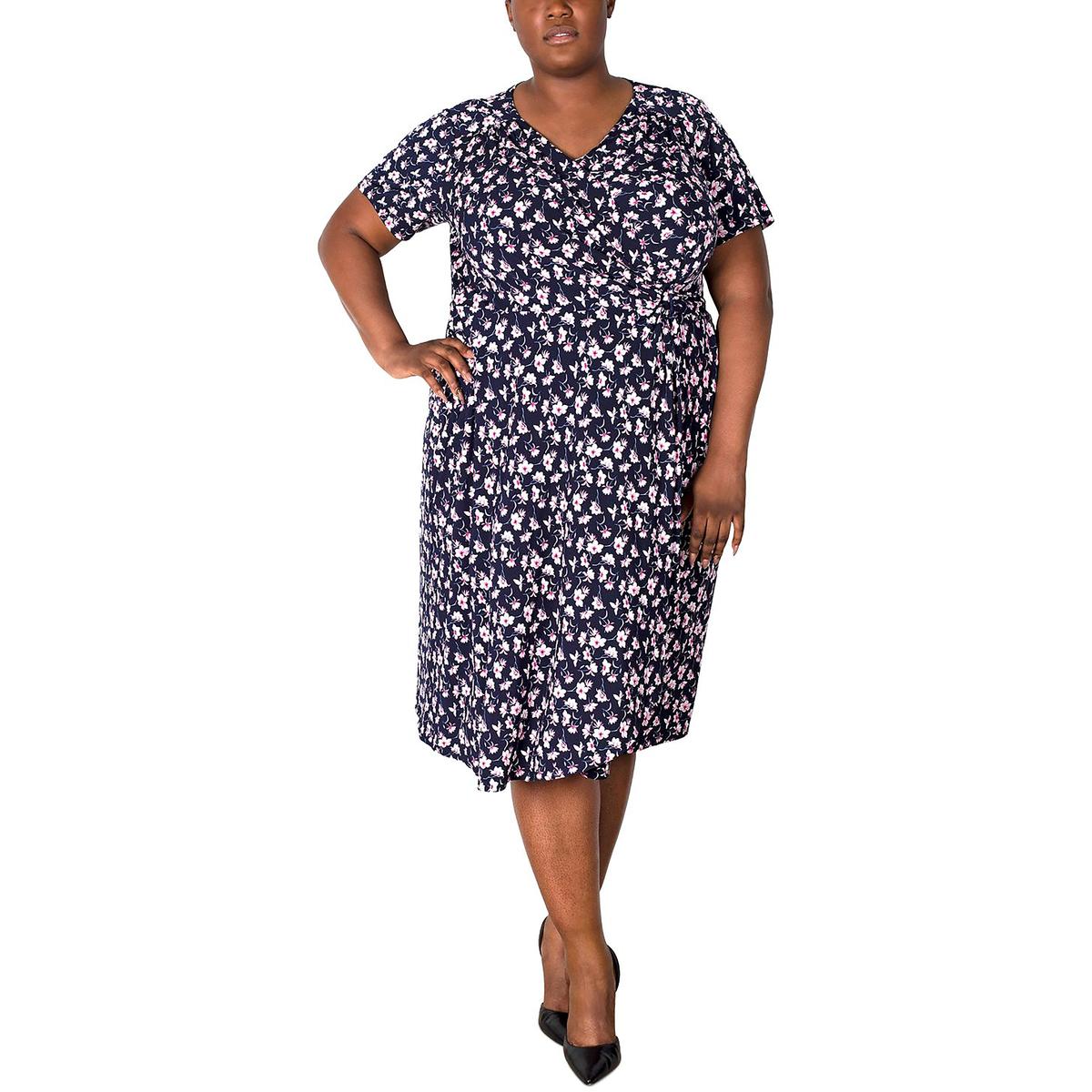 Signature By Robbie Bee Womens Floral Midi Knit Wrap Dress Plus BHFO 3661