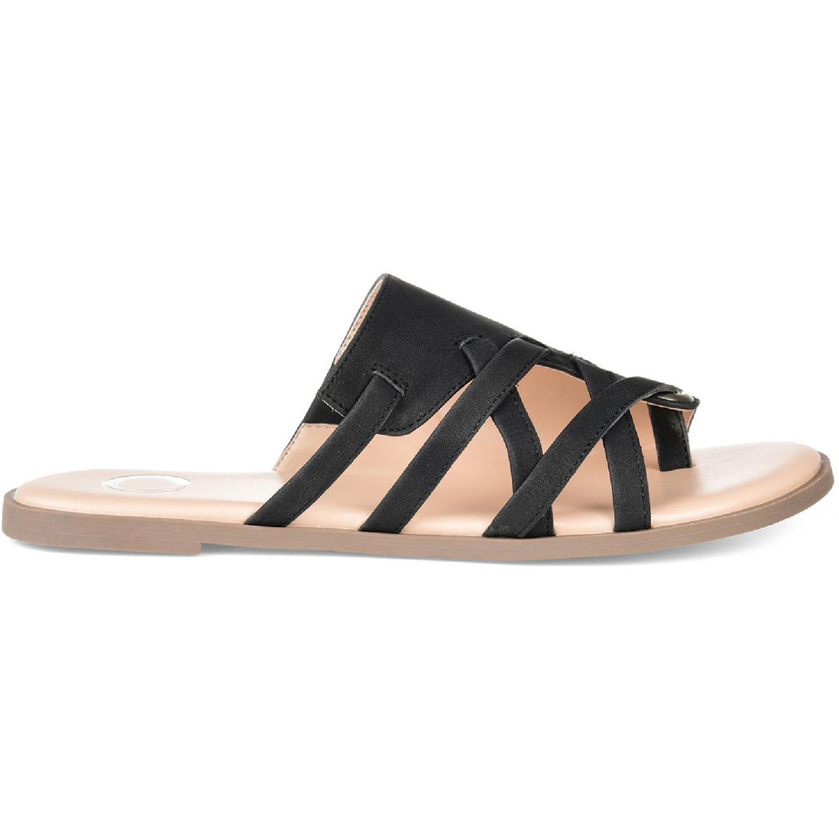 Journee Collection Womens Hasten Faux Leather Flat Sandals Shoes BHFO 3690