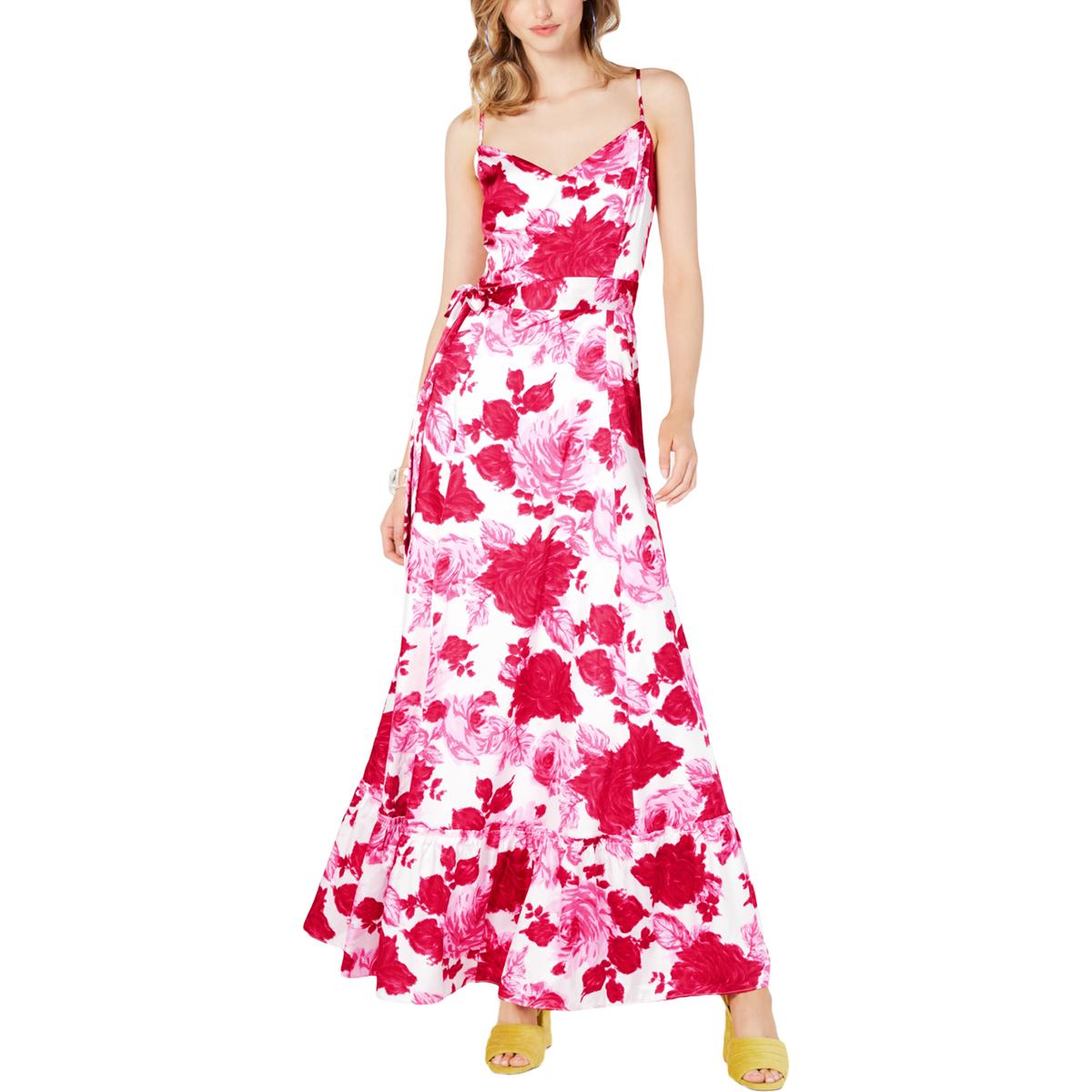 Betsey Johnson Womens Pink Satin Floral Full-Length Maxi Dress 0 BHFO ...