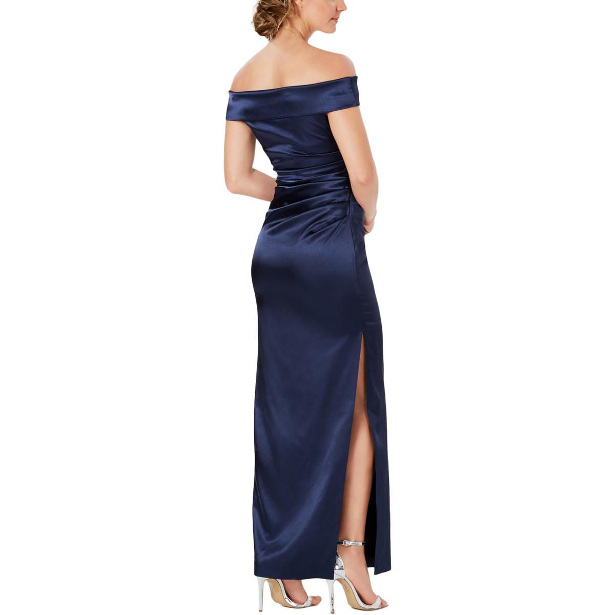 Vince Camuto Womens Navy Off-The-Shoulder Ruched Evening Dress Gown 10 ...